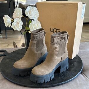 UGG Tan Heeled Boots with Modern Silhouette